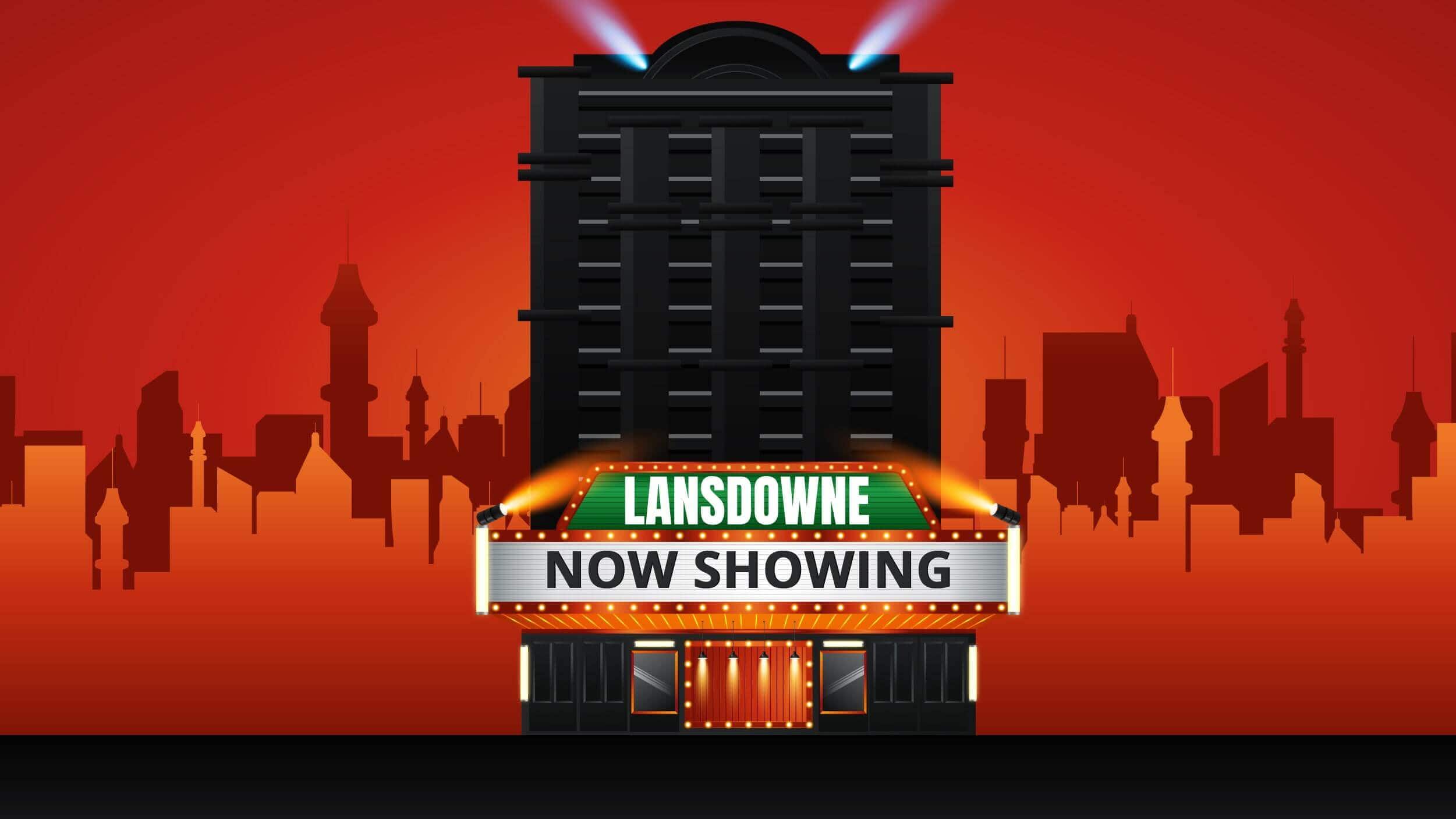 An illustration of a movie theater with a marquee that says Lansdowne Now Showing.